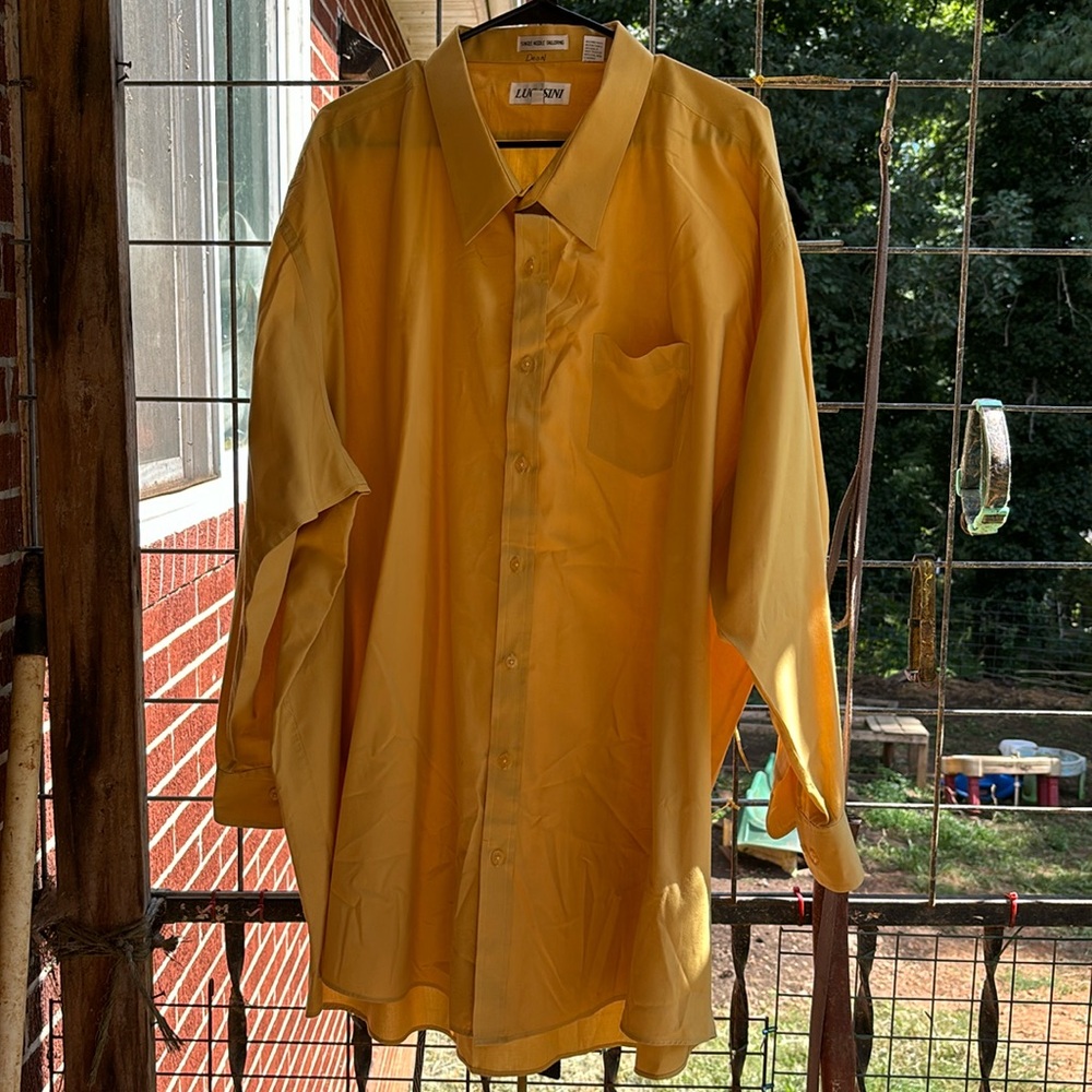 Lucasini Gold Long Sleeves Button Dress Shirt Single Needle Tailoring 22 34/35